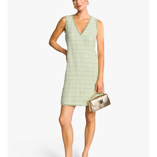 Young Ideas/Henmores - Boucle Raw Hem V Neck Short Dress - 554 Menta Green - 8