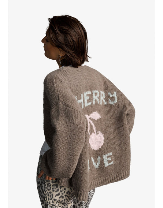 Young Ideas/Henmores - Cherry Love Oversized Knitted Cardigan - 578 Tundra Brown - XS