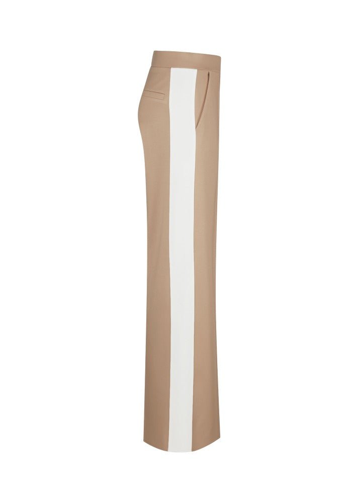 Young Ideas & Henmores -Contrast Stripe Jersey Wide Leg Trouser -870 Chai/White -8