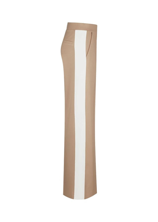 Young Ideas & Henmores -Contrast Stripe Jersey Wide Leg Trouser -870 Chai/White -8