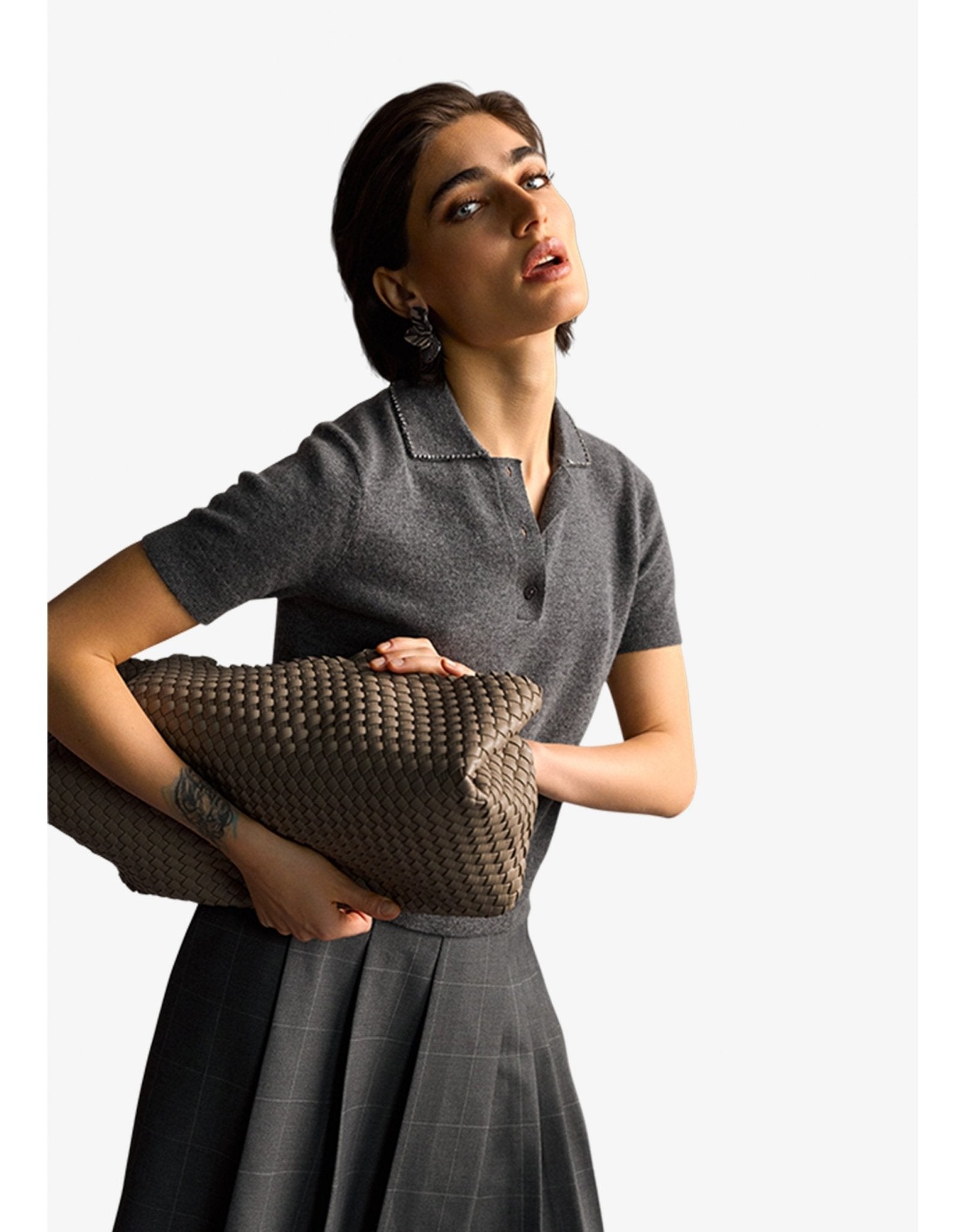 Young Ideas/Henmores - Diamante Collar Detail Knitted Polo - 933 Grey - S