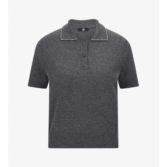 Young Ideas/Henmores - Diamante Collar Detail Knitted Polo - 933 Grey - S