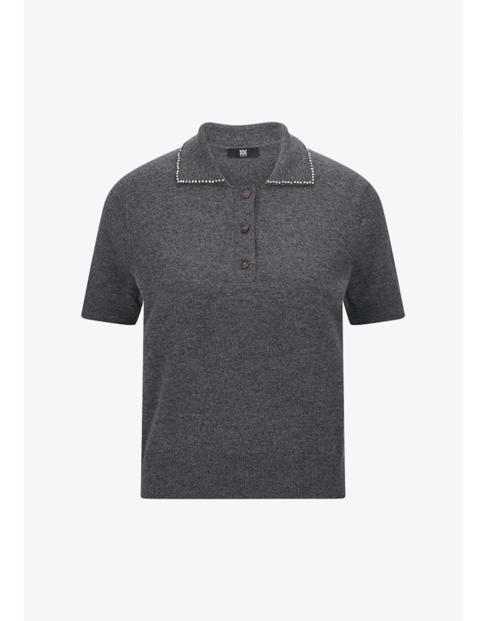 Young Ideas/Henmores - Diamante Collar Detail Knitted Polo - 933 Grey - S