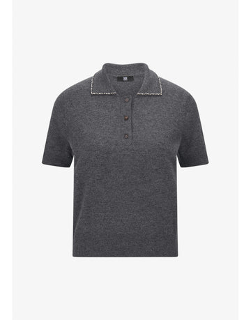 Young Ideas/Henmores - Diamante Collar Detail Knitted Polo - 933 Grey - S