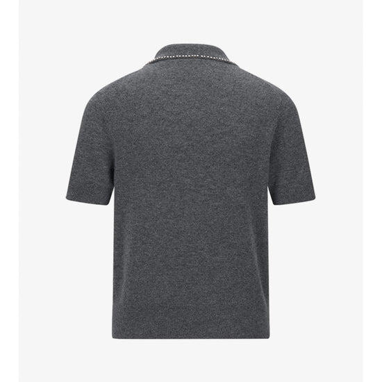 Young Ideas/Henmores - Diamante Collar Detail Knitted Polo - 933 Grey - S