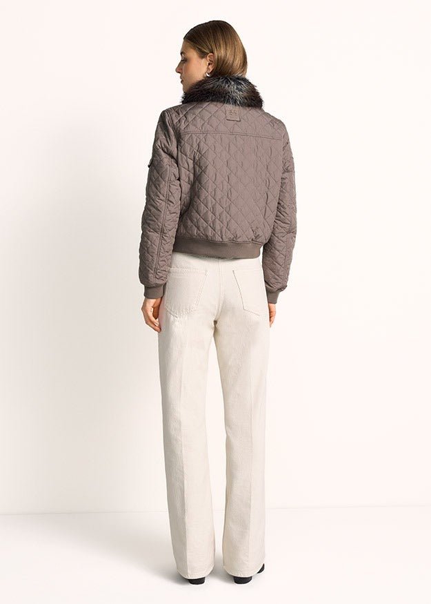 Young Ideas & Henmores -Diamond Quilt Fur Collar Jacket -646 Ash -8