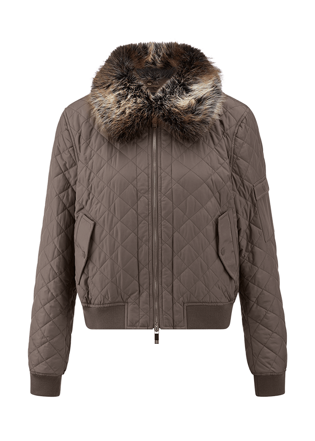 Young Ideas & Henmores -Diamond Quilt Fur Collar Jacket -646 Ash -8