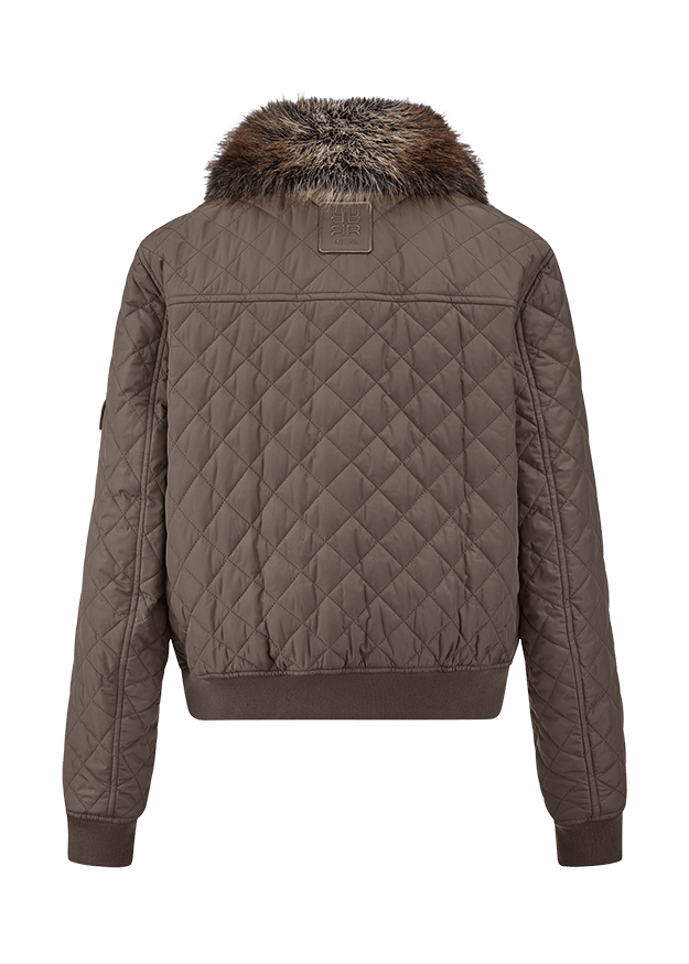 Young Ideas & Henmores -Diamond Quilt Fur Collar Jacket -646 Ash -8