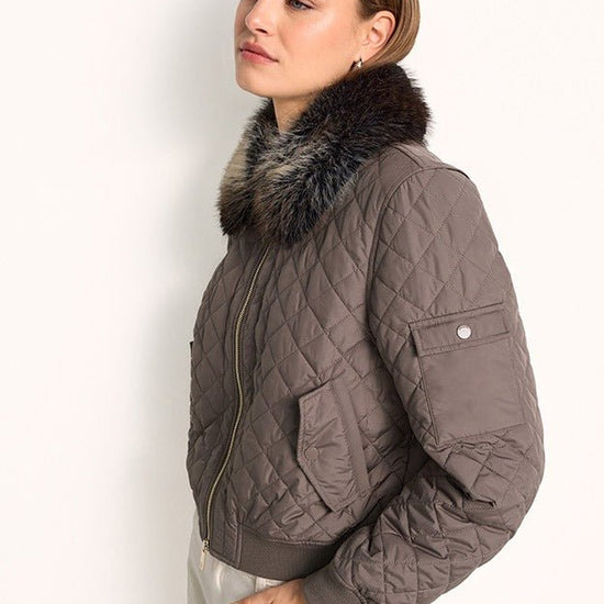 Young Ideas & Henmores -Diamond Quilt Fur Collar Jacket -646 Ash -8