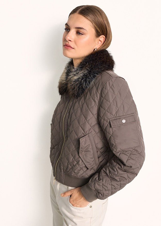 Young Ideas & Henmores -Diamond Quilt Fur Collar Jacket -646 Ash -8