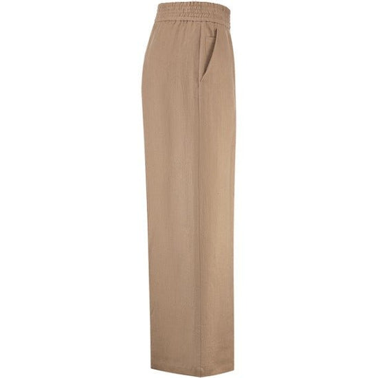 Young Ideas & Henmores - Elasticated Waist Wide Leg Trousers - 606 Coconut Brown - 8