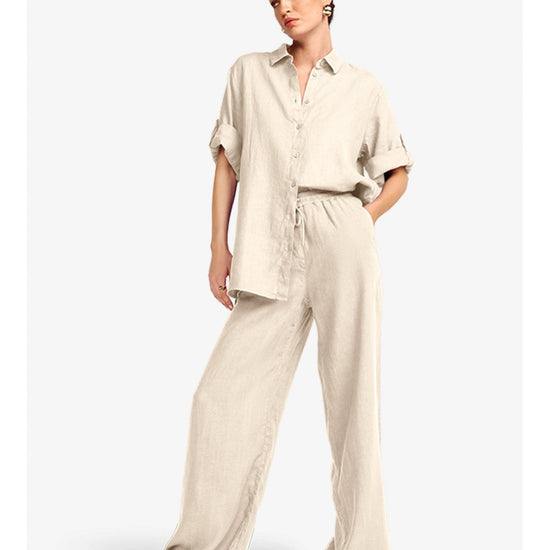 Young Ideas/Henmores - Elasticated Waist Wide Leg Trousers - 524 Khaki - 8