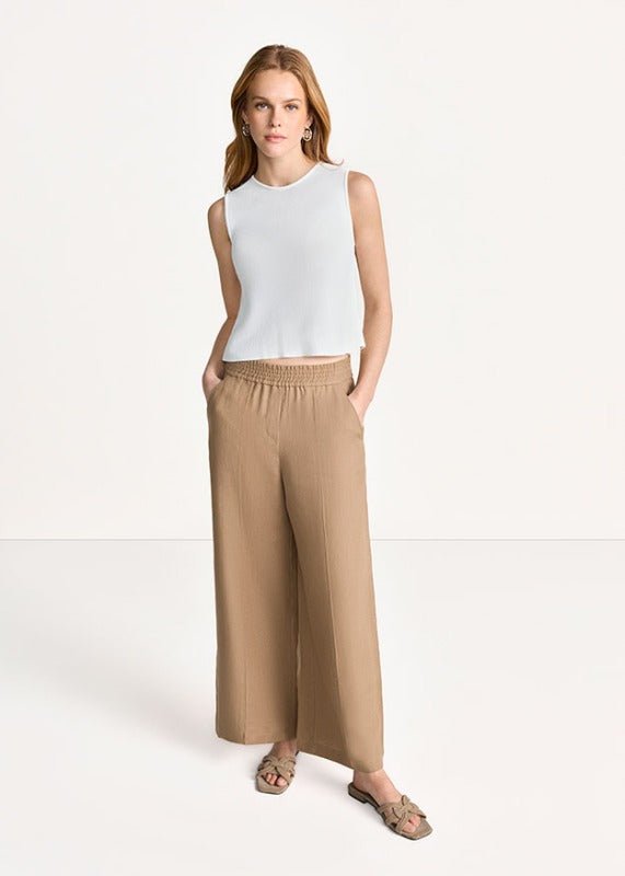 Young Ideas & Henmores - Elasticated Waist Wide Leg Trousers - 606 Coconut Brown - 8