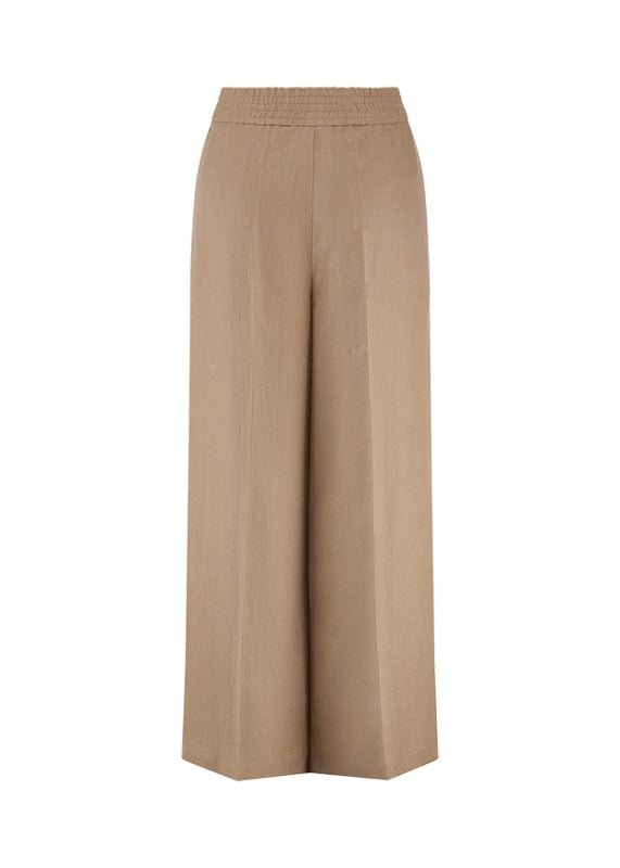 Young Ideas & Henmores - Elasticated Waist Wide Leg Trousers - 606 Coconut Brown - 8