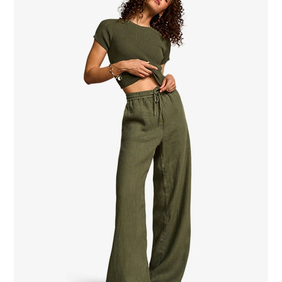 Young Ideas/Henmores - Elasticated Waist Wide Leg Trousers - 524 Khaki - 8