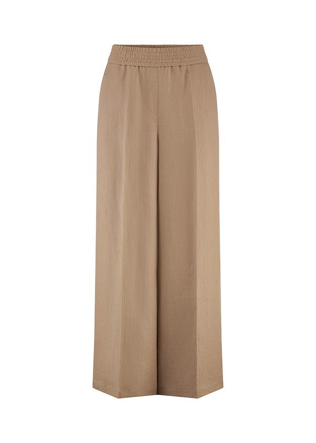Young Ideas & Henmores - Elasticated Waist Wide Leg Trousers - 606 Coconut Brown - 8