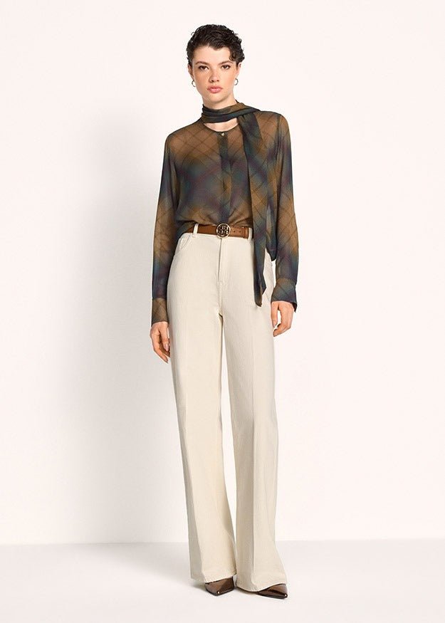 Young Ideas & Henmores -Faint Check Tie Neck Blouse -653 Pecan Multi -8