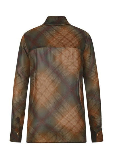 Young Ideas & Henmores -Faint Check Tie Neck Blouse -653 Pecan Multi -8