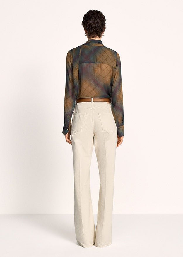 Young Ideas & Henmores -Faint Check Tie Neck Blouse -653 Pecan Multi -8