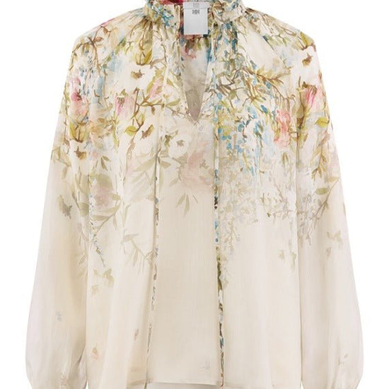 Young Ideas & Henmores - Floral Ruffle Collar Blouse - 184 Cream Multi - 8