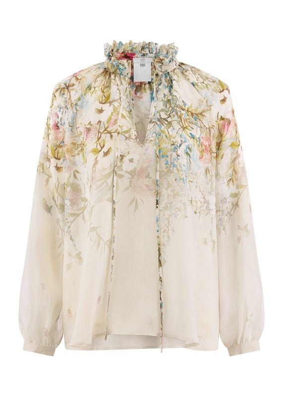 Young Ideas & Henmores - Floral Ruffle Collar Blouse - 184 Cream Multi - 8