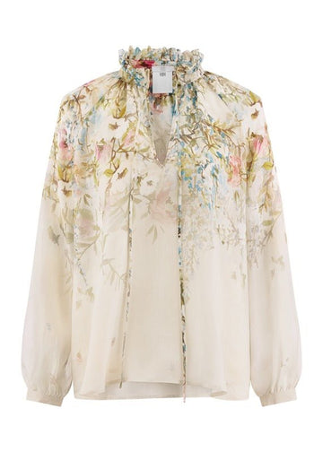 Young Ideas & Henmores - Floral Ruffle Collar Blouse - 184 Cream Multi - 8