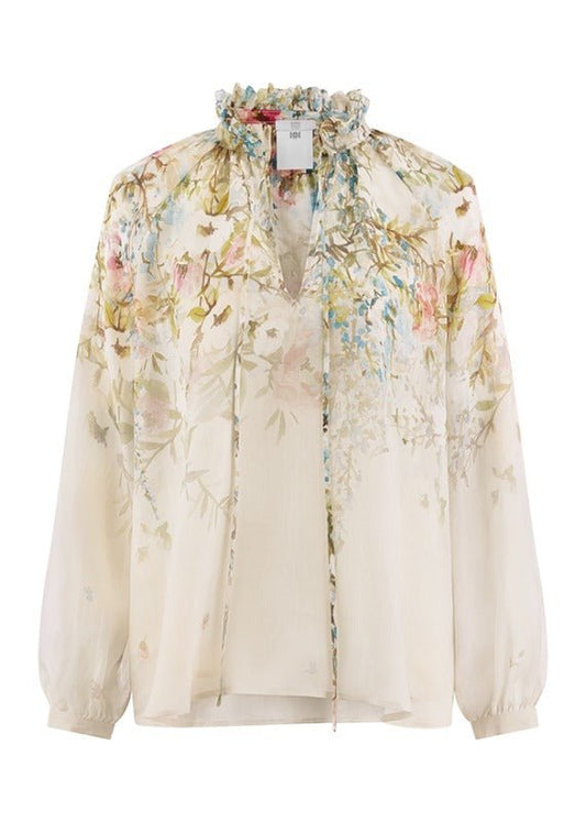 Young Ideas & Henmores - Floral Ruffle Collar Blouse - 184 Cream Multi - 8