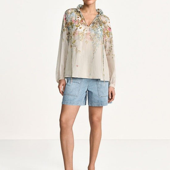 Young Ideas & Henmores - Floral Ruffle Collar Blouse - 184 Cream Multi - 8