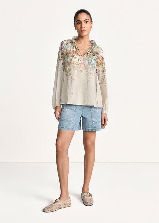 Young Ideas & Henmores - Floral Ruffle Collar Blouse - 184 Cream Multi - 8