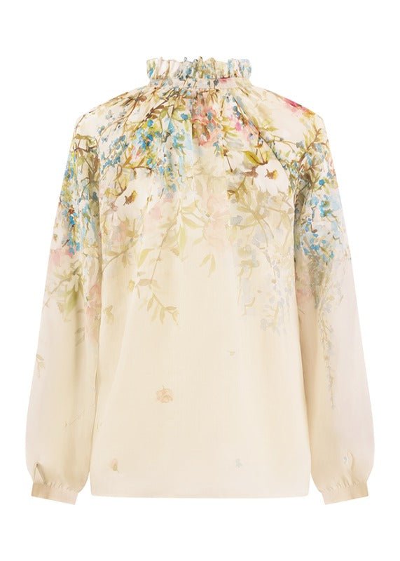 Young Ideas & Henmores - Floral Ruffle Collar Blouse - 184 Cream Multi - 8
