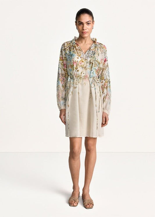 Young Ideas & Henmores - Floral Ruffle Collar Tie Waist Dress - 184 Cream Multi - 8