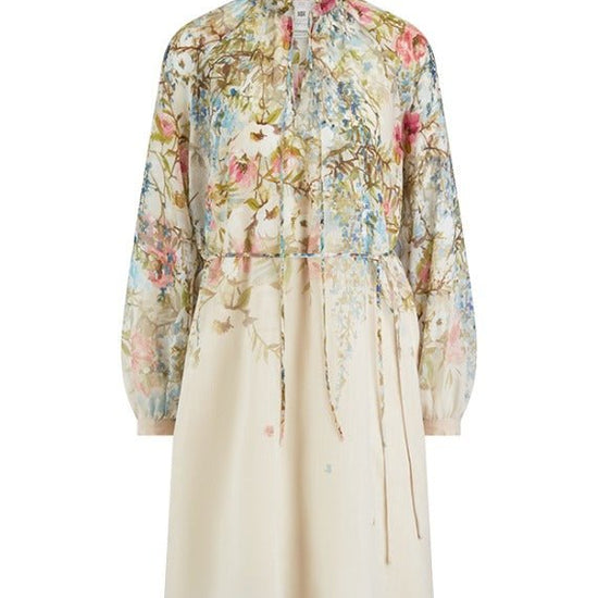 Young Ideas & Henmores - Floral Ruffle Collar Tie Waist Dress - 184 Cream Multi - 8