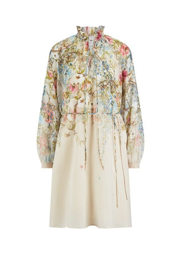 Young Ideas & Henmores - Floral Ruffle Collar Tie Waist Dress - 184 Cream Multi - 8