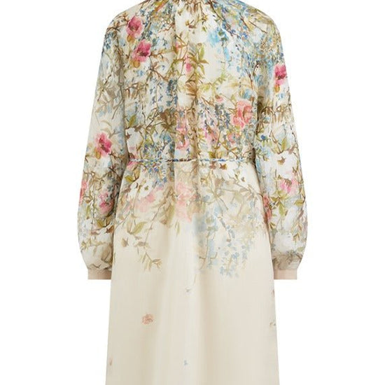 Young Ideas & Henmores - Floral Ruffle Collar Tie Waist Dress - 184 Cream Multi - 8