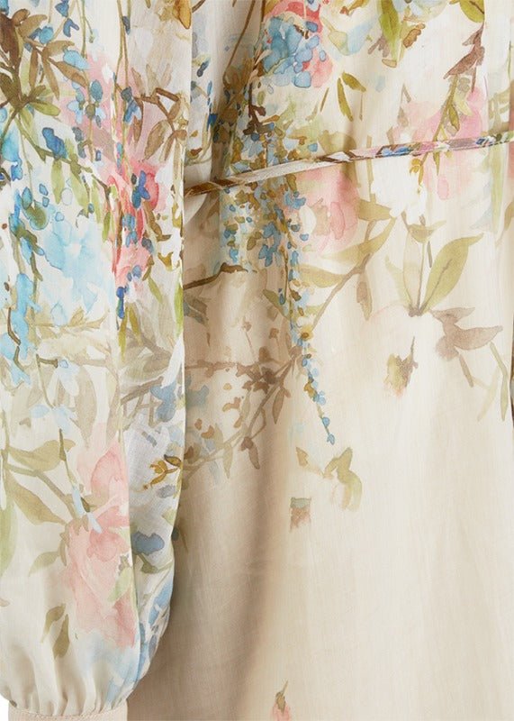 Young Ideas & Henmores - Floral Ruffle Collar Tie Waist Dress - 184 Cream Multi - 8