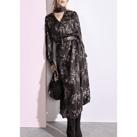 Young Ideas/Henmores - Floral Scatter V Neck Midi Dress - 692 Cacao Patterned - 8