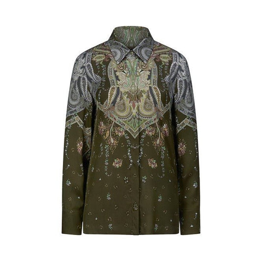 Young Ideas & Henmores -Flowing Tides Patterned Blouse -583 Olive -8