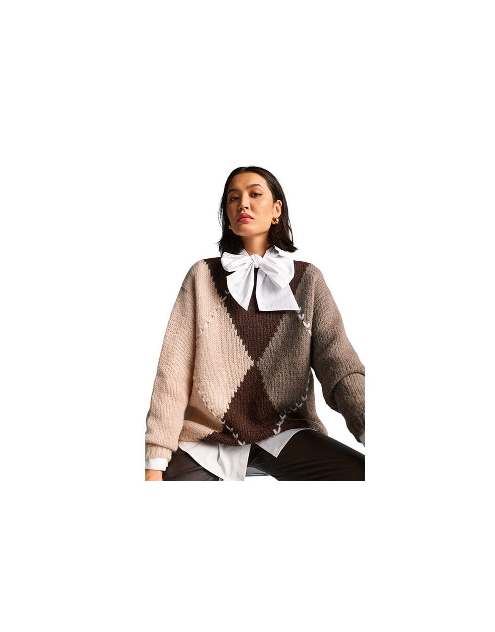 Young Ideas/Henmores - Fluffy Argyle Oversized Jumper - 689 Soil Patterned - 8