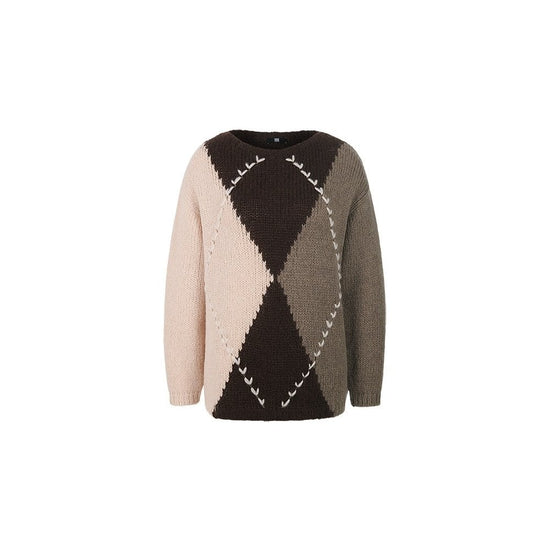 Young Ideas/Henmores - Fluffy Argyle Oversized Jumper - 689 Soil Patterned - 8