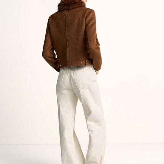 Young Ideas & Henmores -Fur Collar Short Bomber Jacket -613 Pecan -8