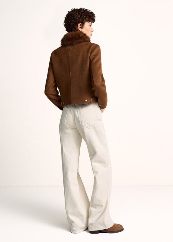 Young Ideas & Henmores -Fur Collar Short Bomber Jacket -613 Pecan -8