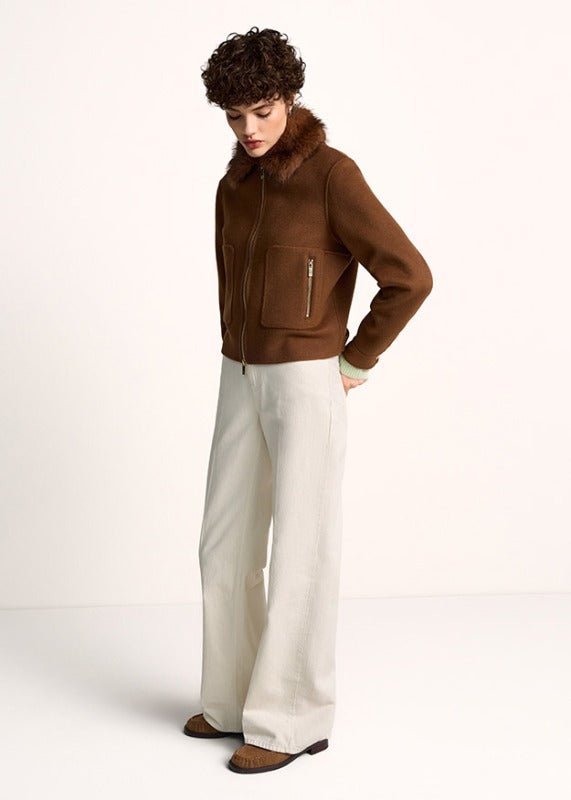 Young Ideas & Henmores -Fur Collar Short Bomber Jacket -613 Pecan -8
