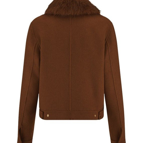 Young Ideas & Henmores -Fur Collar Short Bomber Jacket -613 Pecan -8