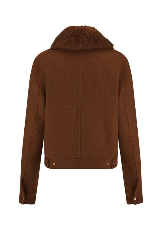 Young Ideas & Henmores -Fur Collar Short Bomber Jacket -613 Pecan -8
