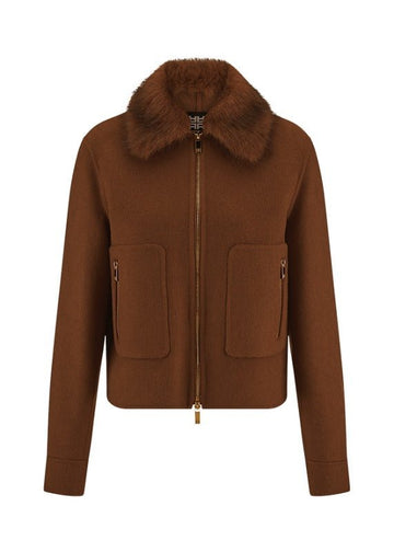 Young Ideas & Henmores -Fur Collar Short Bomber Jacket -613 Pecan -8