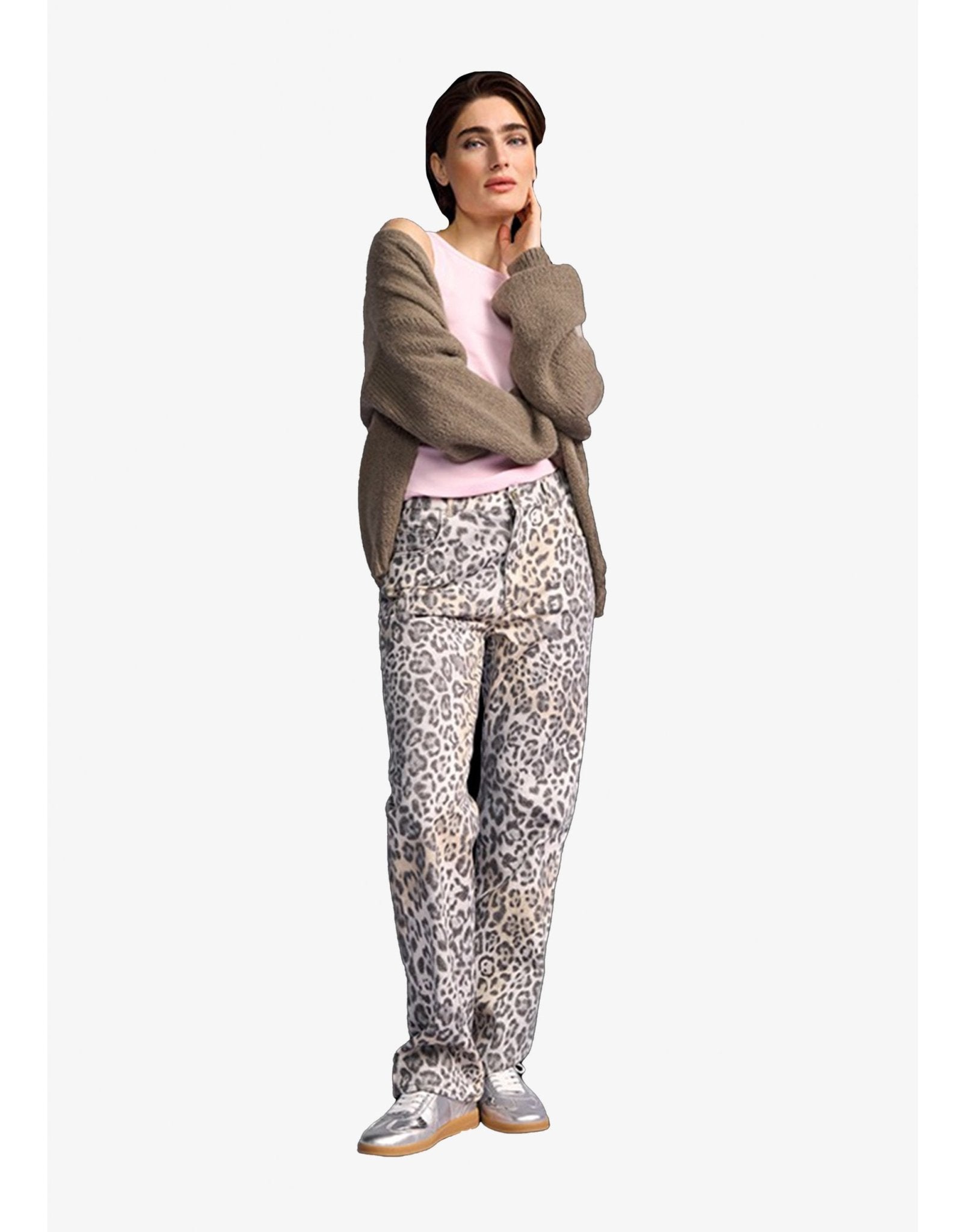 Young Ideas/Henmores - Himalaya Cheetah Print Straight Leg Jeans - 954 Grey Patterned - 8