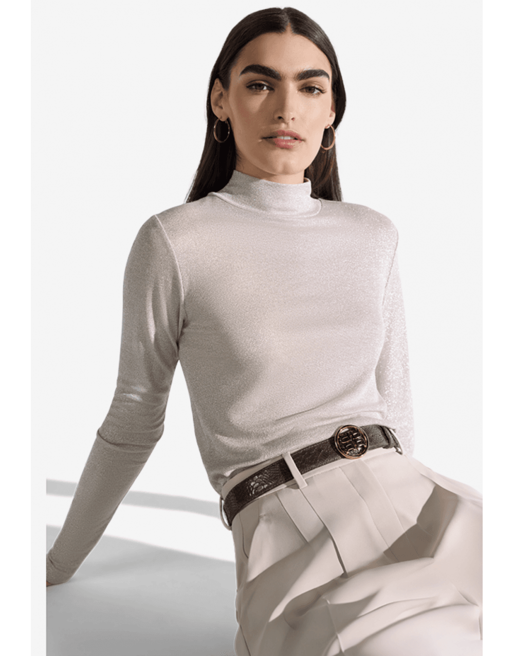 Young Ideas/Henmores - Jersey Lurex High Neck Top - 819 Panama Beige - 8