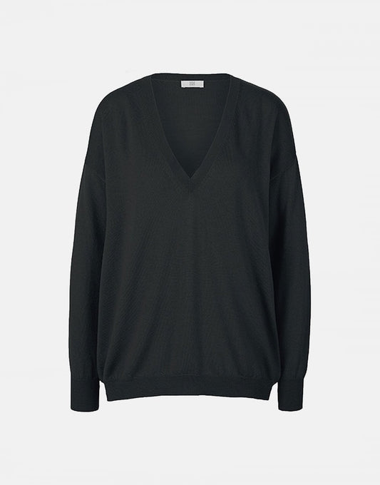 Young Ideas/Henmores - Large V Neck Ribbed Hem Jumper - 999 Black - 8