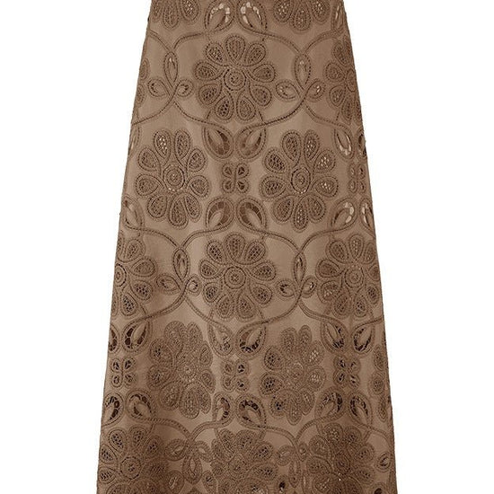 Young Ideas & Henmores - Laser Embroidered Midi Skirt - 606 Coconut Brown - 10