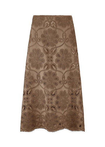 Young Ideas & Henmores - Laser Embroidered Midi Skirt - 606 Coconut Brown - 10